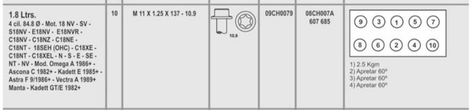 CHEVROLET ASTRA VECTRA ZAFIRA 2.0  8V 11X1.25X137 (10) CAB. TORX HEMBRA