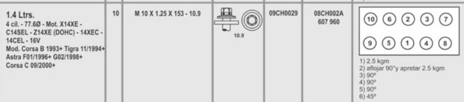 CHEVROLET  SONIC 1.6 16V CRUZE 1.8 16V 10X1.25X153 (10) CAB. TORX MACHO