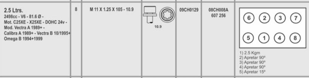 CHEVROLET BLAZER 2.0/3.0/3.2 24V-V6 CIL 11X1.25X105  (8) CAB. TORCK HEMBRA