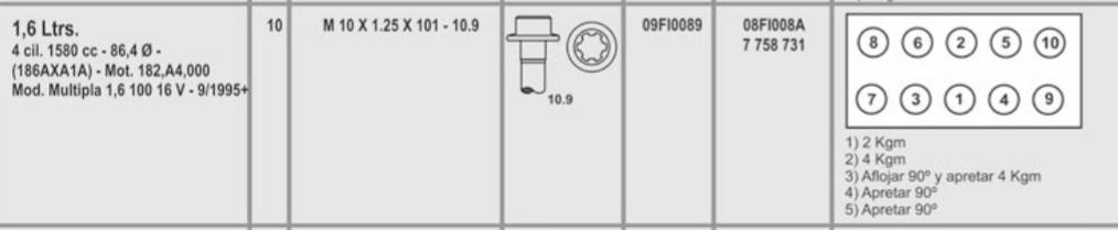FIAT TORQUE 16V 1.6 PALIO/SIENA/BRAVA 10X1.25X101 (10) CAB. TORX HEMBRA