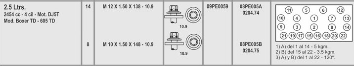 PEUGEOT DJ5T 2.5 12V DIESEL BOXER (14) 12X1.5X138  (8) 10X1.5X148 CAB. TORX MACHO