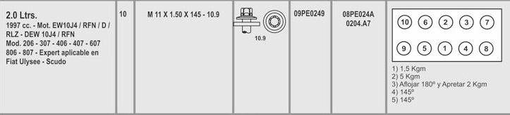 PEUGEOT EW10J4 406 407 CITROEN C4 2.0 16V 11X1.5X145 (10) CAB. TORX MACHO