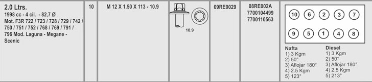 RENAULT R19-F3R 2.0 MEGANE LAGUNA 12X1.5X113 (10) CAB. TORX MACHO