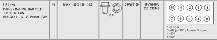 VOLKS. GOL 1000 16V 1.0 9X1.25X138 (10) CAB. TORX HEMBRA