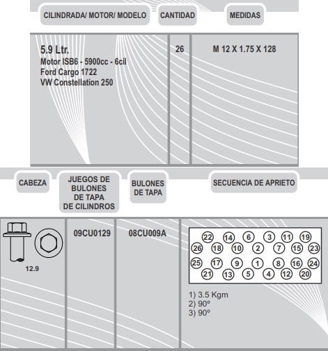 CUMMINS ISB 6CIL 5.9 Lts. FORD CARGO VOLKSWAGEN 12X1.75X128